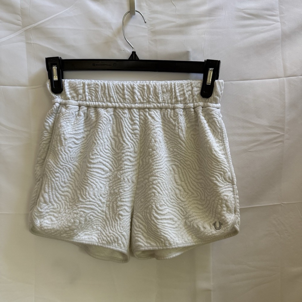 True Religion Shorts Womens Small White‎ Fleece Sweat Elastic Waist Horse Shoe